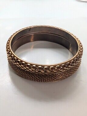 Vintage Retro Boho Antique Gold Tone Textured Stackable Bangle Bracelet Set